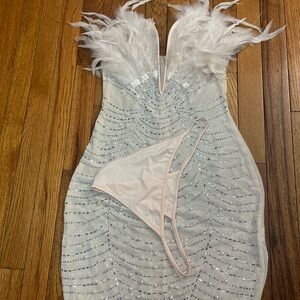 SHEIN White and Silver Feather Mini  Sequin Party